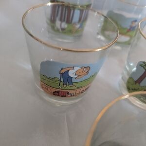 Set Of 8 Ashby Vintage Golf Glasses- Funny, Vintage Cartoon Glasses 1970s